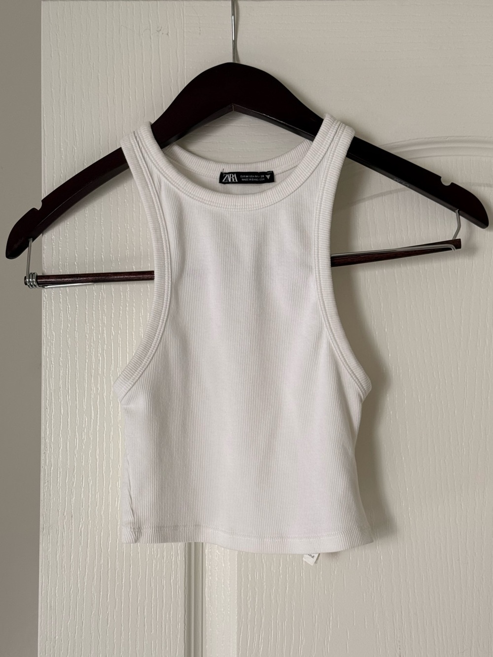 Zara Ribbed Crop Tank Top White Size M Fitted Sleeveless